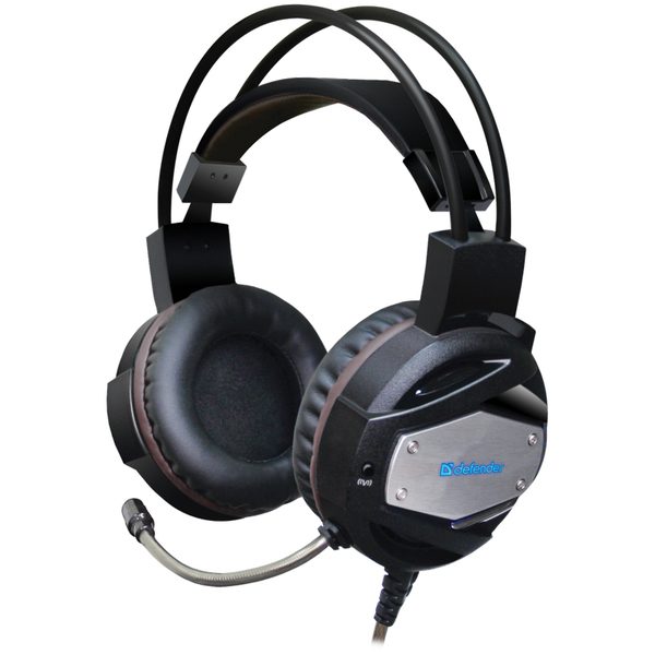 Наушники с микрофоном игровые Defender Warhead G-500 (с регулятором громкости), свет, 2,5м, черный - фото