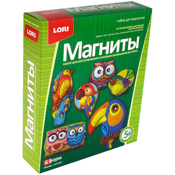 Набор для изготовления магнитов из гипса Lori Птички, картонная коробка - фото