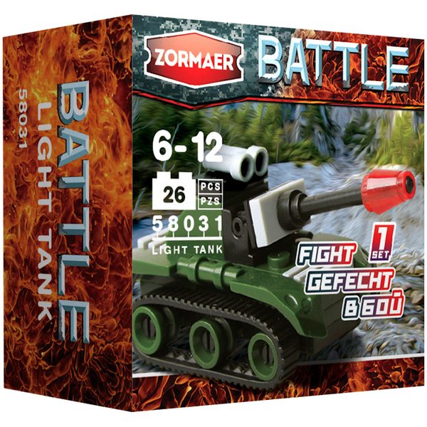 Конструктор пластиковый Zormaer Battle. Легкий танк\\, 26 элементов, картонная коробка - фото