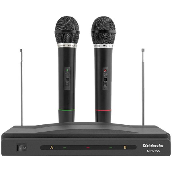 Микрофоны беспроводные Defender  MIC-155, радиус 30м, набор 2шт, черный - фото