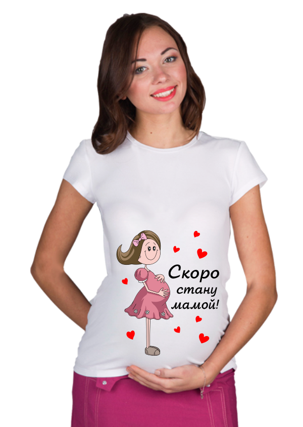 Футболка для беременных Скоро стану мамой, сердечки - фото