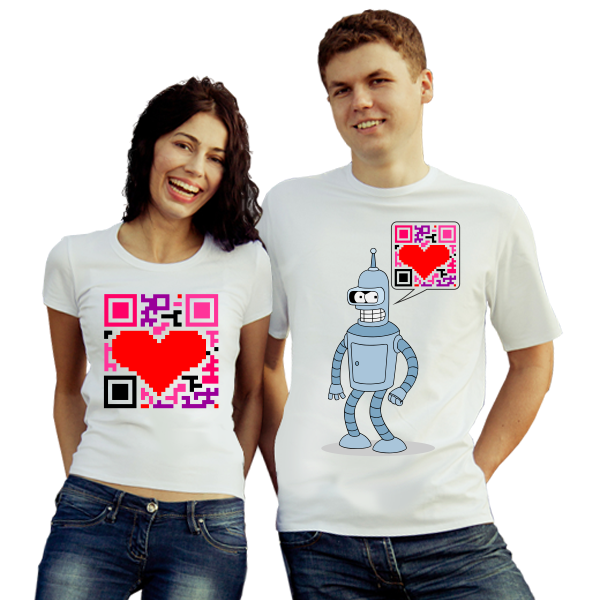 Футболки парные для двоих QR код, Бэндер - фото