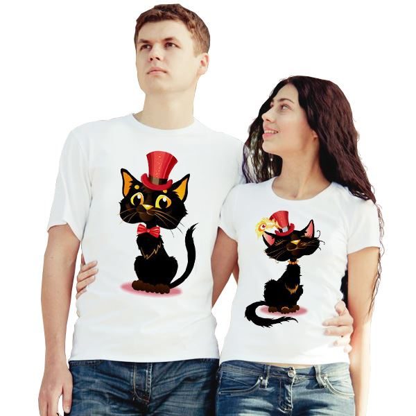 Футболки парные для двоих Коты в шляпах - фото