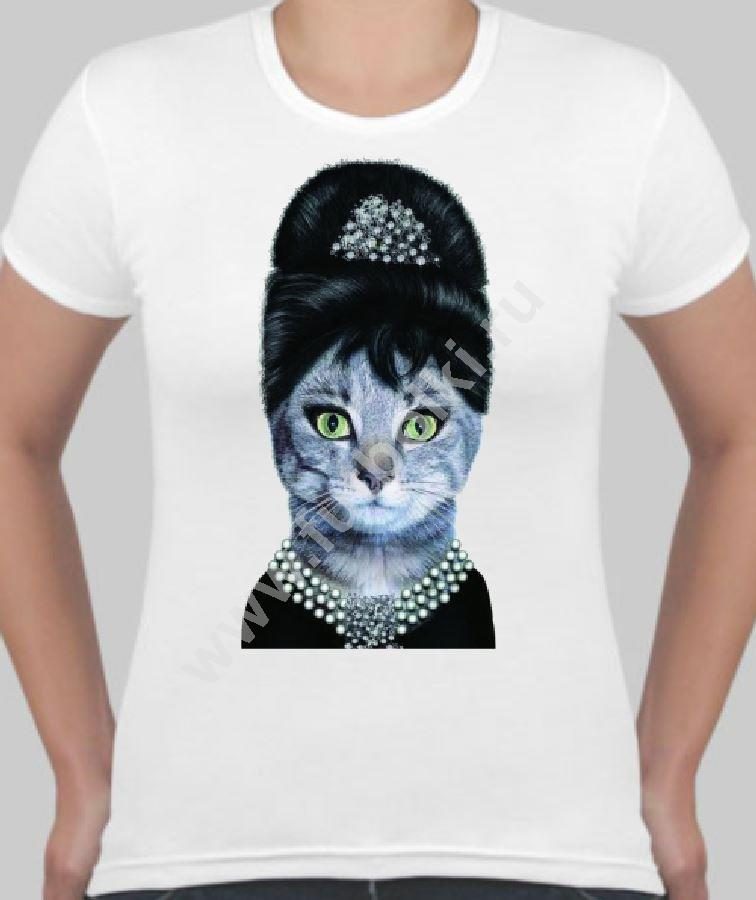 Футболка женская Audrey Hepburn cat - фото
