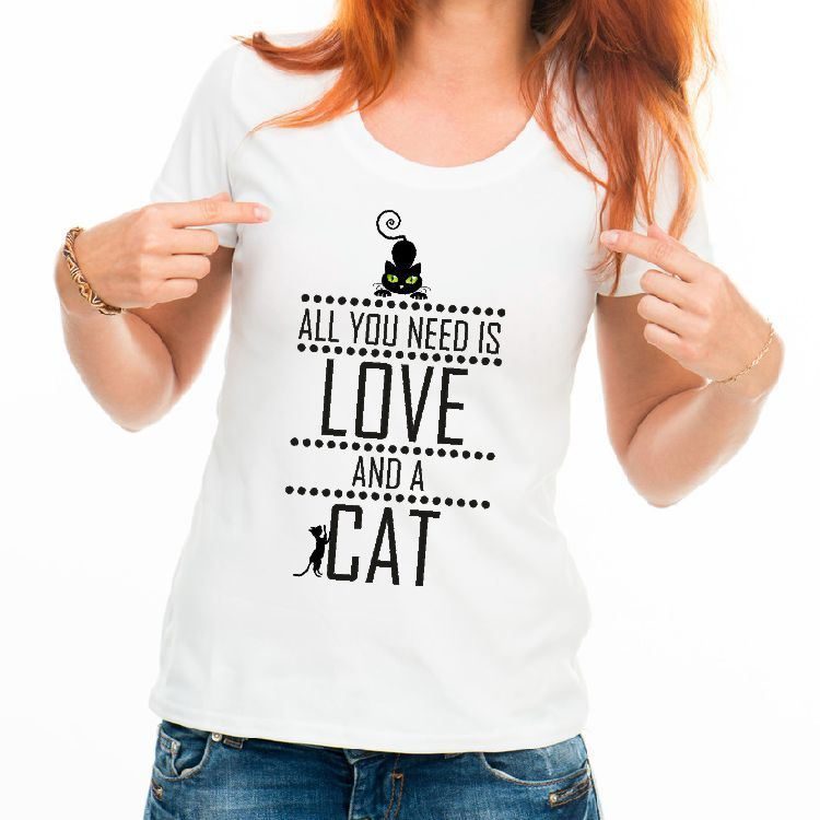 Футболка женская All you need is Love and a cat - фото