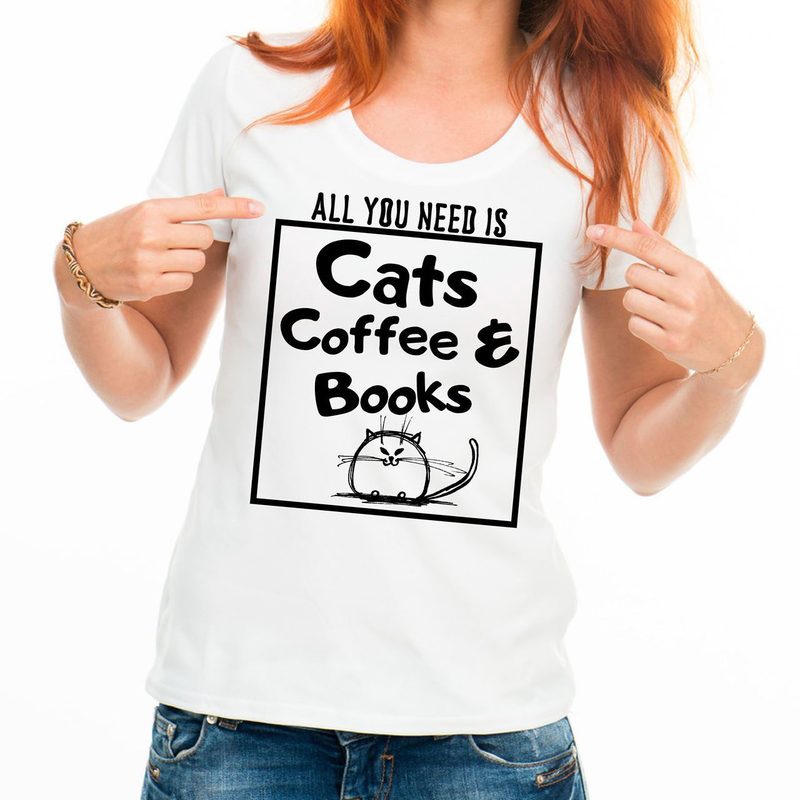 Футболка женская All you need is cats coffee and books - фото