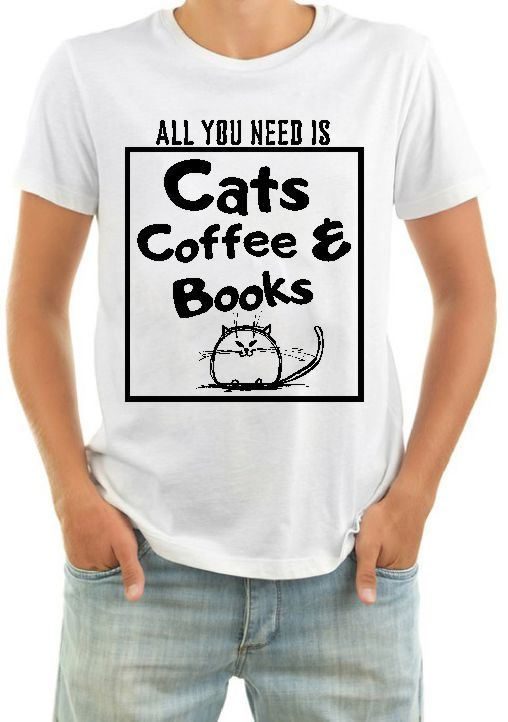Футболка мужская All you need is cats coffee and books - фото