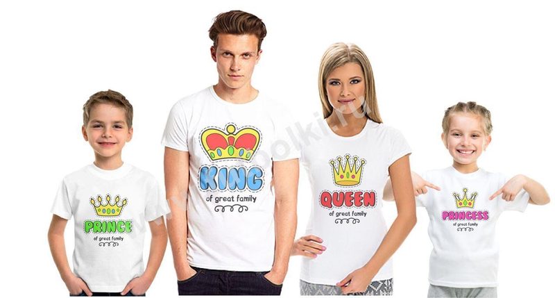 Футболки для семьи на четверых King, queen, prince, princess - фото