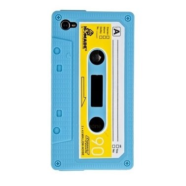 Силиконовый чехол Кассета для iPhone 4G голубой - фото