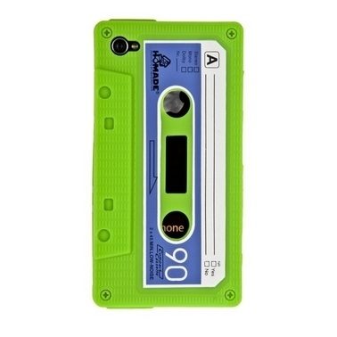 Силиконовый чехол Кассета для iPhone 4G зеленый - фото
