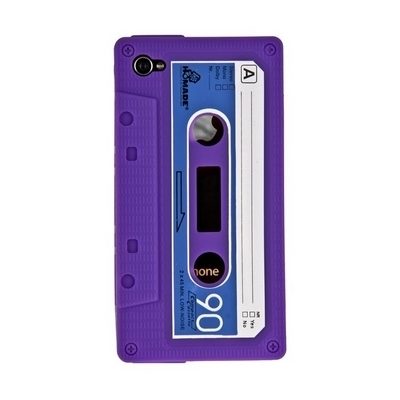Силиконовый чехол Кассета для iPhone 4G фиолетовый - фото