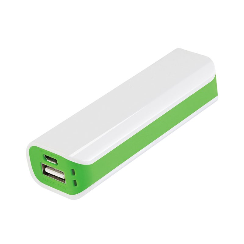 Внешний аккумулятор, Aster PB, 2000 mAh, пластик, 90х30х21 мм, белый/зеленый - фото