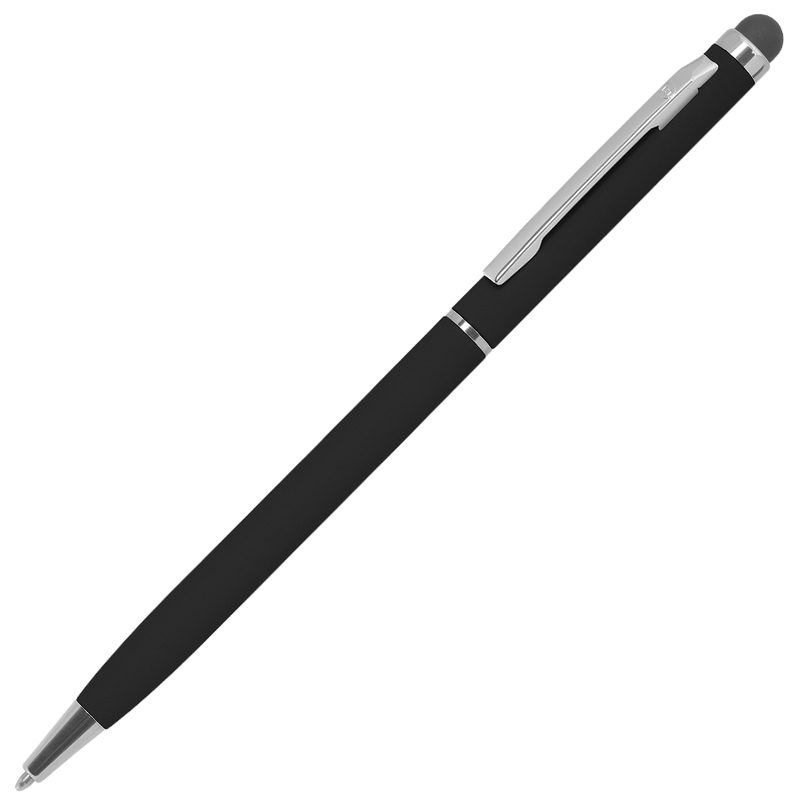 TW Soft, ручка шариковая со стилусом для сенсорных экранов, черный/хром, металл/софт покрытие - фото