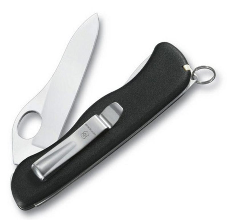 Солдатский нож с фиксатором лезвия Sentinel One Hand Clip, черный - фото
