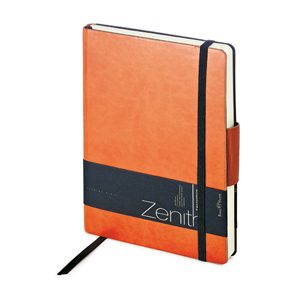 Ежедневник недатированный Zenith, оранжевый, В6, бежевый блок, без обреза, ляссе, на резинке - фото