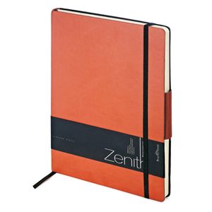 Ежедневник недатированный Zenith, оранжевый, В5, бежевый блок, без обреза, ляссе, на резинке - фото