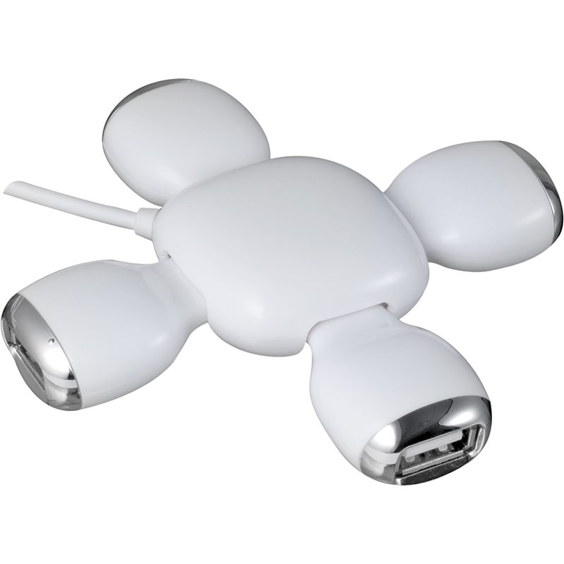 USB-разветвитель (длина провода 80см); белый; 9,5х9,5х2 см; пластик; тампопечать - фото