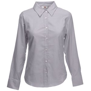 Рубашка «Lady-Fit Long Sleeve Oxford Shirt», светло-серый_M, 70% х/б, 30% п/э, 135 г/м2 - фото