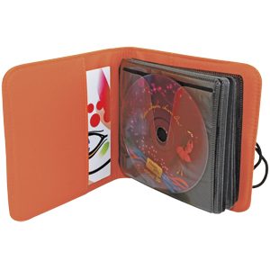 CD-холдер «UNION» для 24 дисков; оранжевый; 15,5х15х2 см; полиэстер; шелкография, лазерн. гравировка - фото