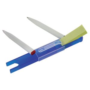 Футляр с двумя авторучками и листиками для записи post-it; синий; 15,1х2,1х1,9 см; пластик; тампопеч - фото
