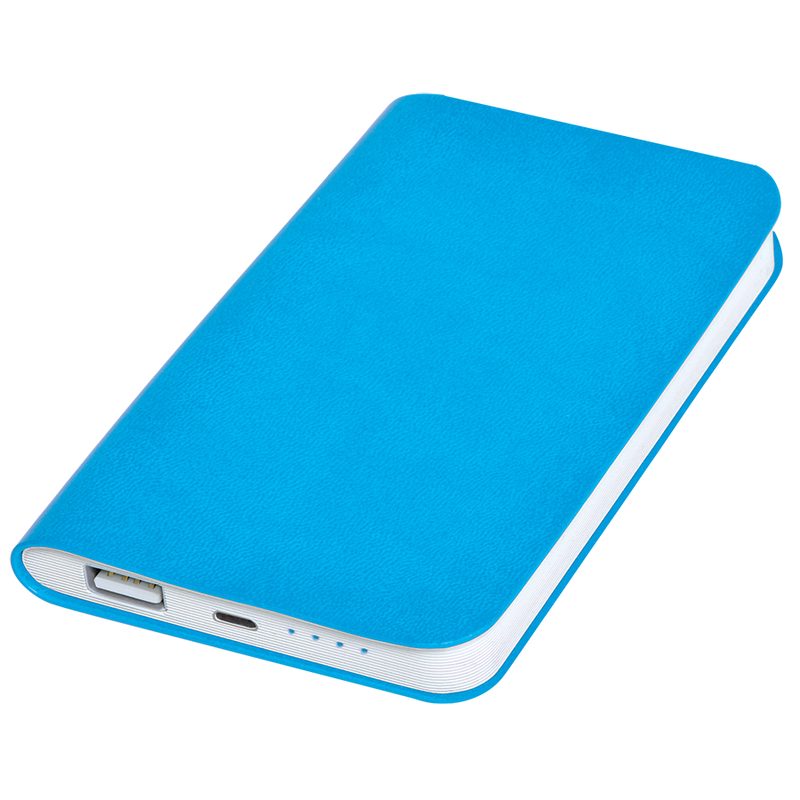 Универсальное зарядное устройство «Softi» (4000mAh),голубой, 7,5х12,1х1,1см, искусственная кожа,пл - фото