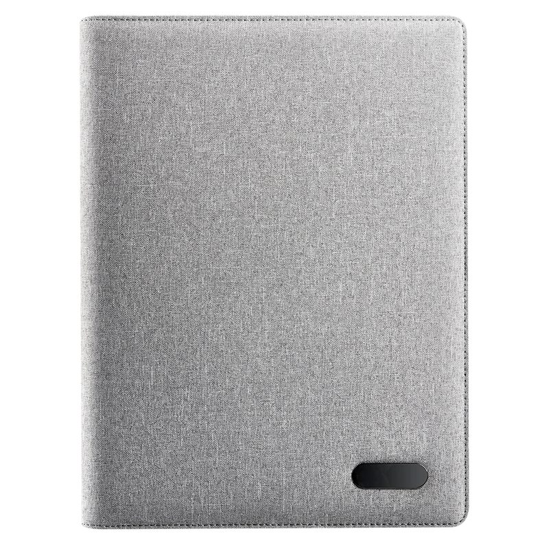 Папка А4 «INDEX»  на молнии с блокнотом  и шильдом, серая,  34x26x2.5CM, лен/полиэстер - фото