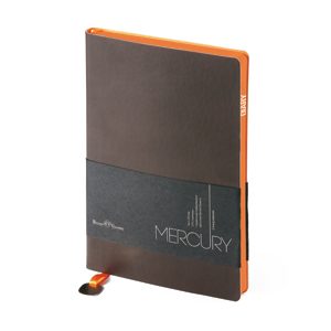 Ежедневник недатированный Mercury, коричневый, А5, белый блок, оранжевый обрез, ляссе с шильдом - фото
