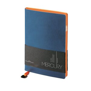 Ежедневник недатированный Mercury, темно-синий, А5, белый блок, оранжевый обрез, ляссе с шильдом - фото