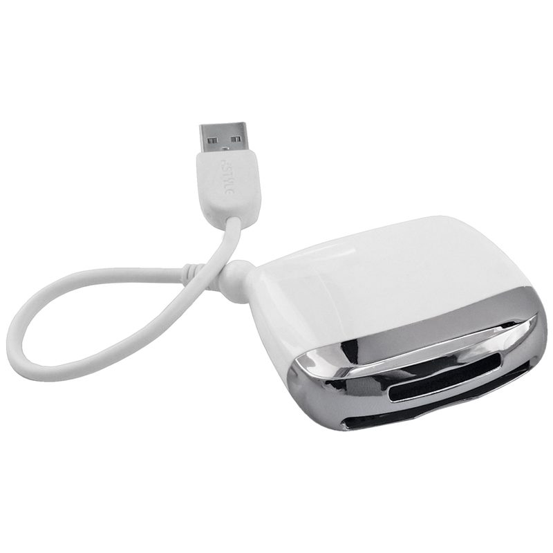 Картридер (для карт памяти SD/MMC/CF/MS); белый; 6х6х1,5см; пластик; тампопечать - фото