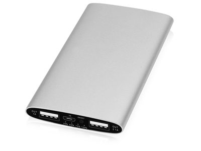 Портативное зарядное устройство с 2-мя USB-портами, 4400 mAh, серебристый - фото