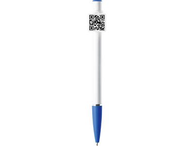Ручка шариковая «Тенерифе» с квадратным клипом для печати QR-кода белая/синяя - фото