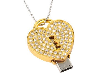Флеш-карта USB 2.0 на 8 Gb в форме замка со стразами на цепочке ( 8Gb ) - фото