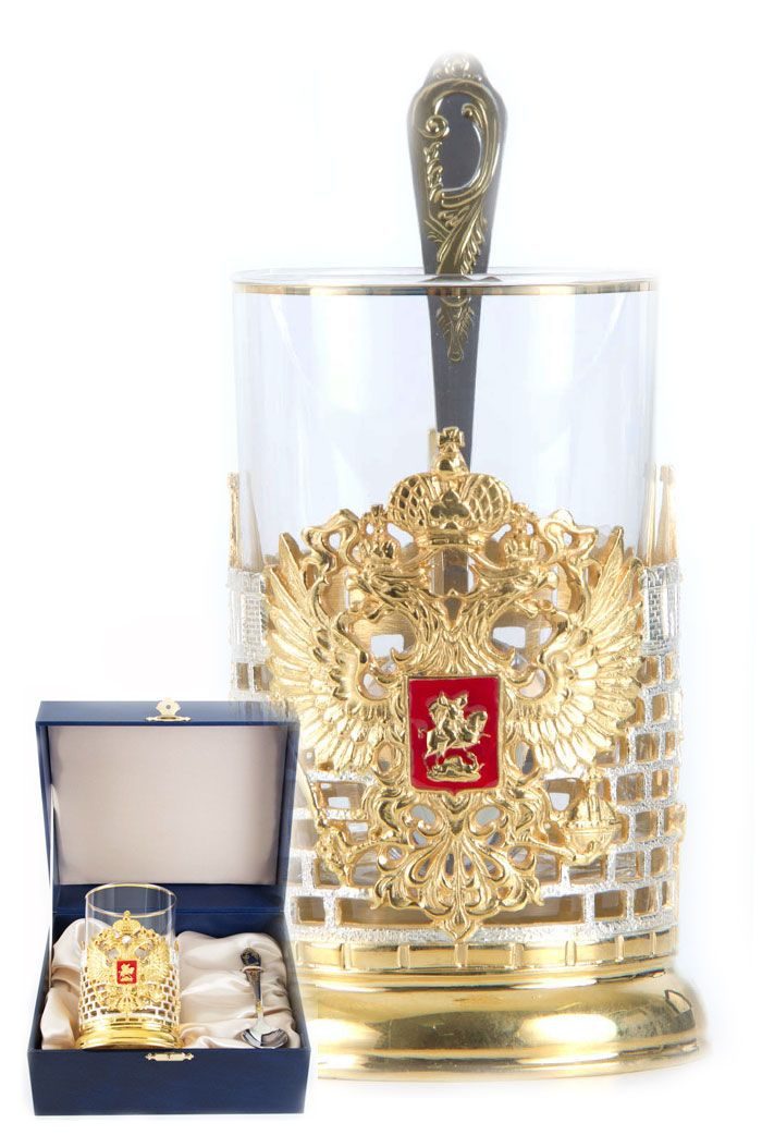 Подстаканник подарочный с позолочением Гербовый в футляре (Город Подарков) - фото