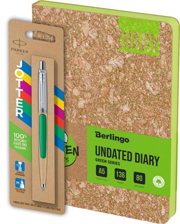Подарочный набор: Шариковая ручка Parker Jotter Originals Green CT и Блокнот 207880_016058 - фото