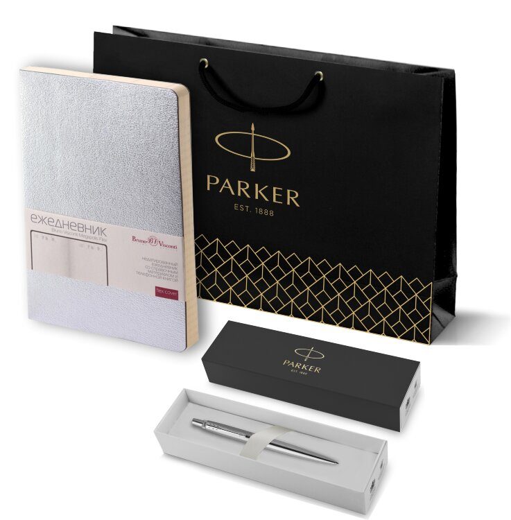 Подарочный набор Parker: Шариковая Ручка Parker Jotter Essential, St Steel СT и Ежедневник 195353_1513170 - фото