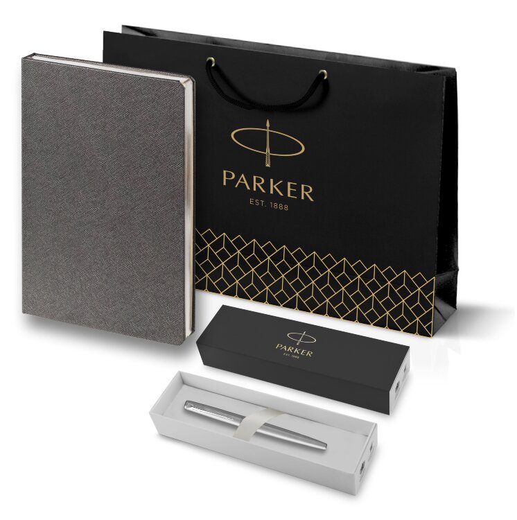 Подарочный набор Parker: Ручка Перьевая Parker Jotter Stainless Steel и Ежедневник 203111_05100946 - фото