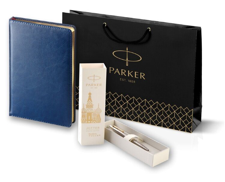 Подарочный набор Parker: Шариковая Ручка Parker Jotter Russia Steel GT и Ежедневник 212312_8046175 - фото