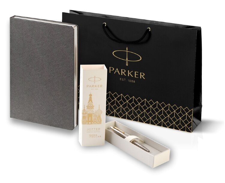 Подарочный набор Parker: Шариковая Ручка Parker Jotter Russia Steel GT и Ежедневник 212111_05106175 - фото