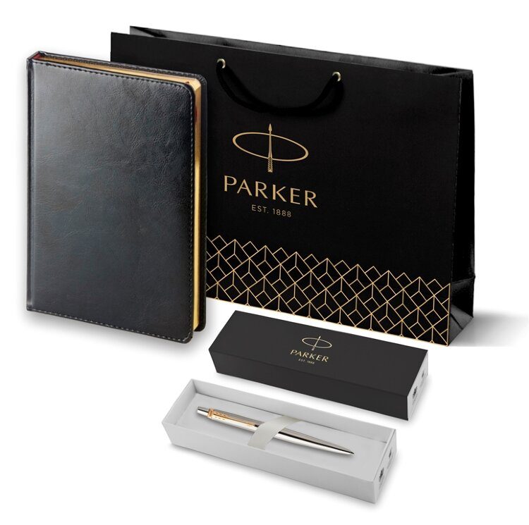 Подарочный набор Parker: Ежедневник и Шариковая Ручка Parker Jotter Essential, St Steel GT 1953182set - фото