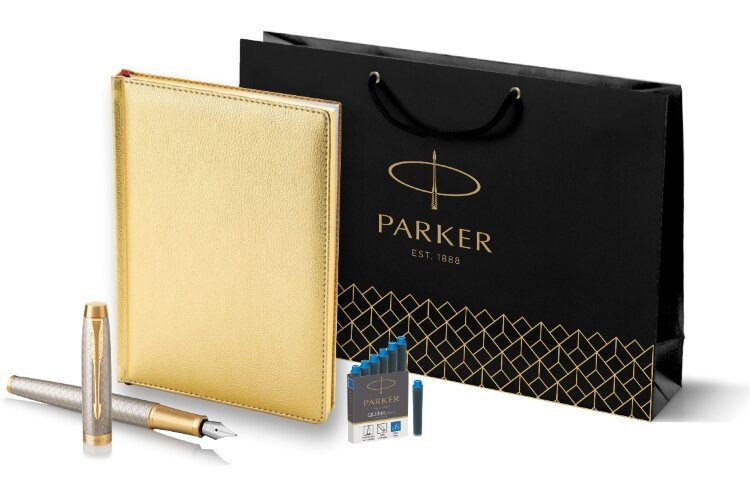Подарочный набор Parker: Ежедневник и Ручка Перьевая Parker IM Premium Warm Silver Grey GT 193312_8111684 - фото