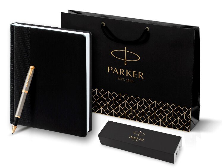 Подарочный набор Parker: Ежедневник и Ручка-Роллер Parker IM Metal, T223, Brushed Metal GT 1931663mal - фото