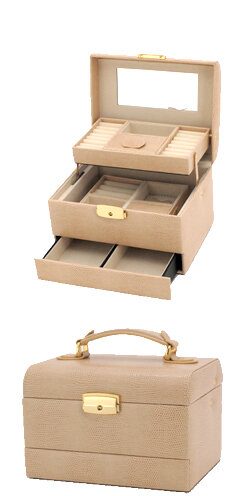 Шкатулка для украшений Jardin D\Ete P6213A, цвет бежевый, рептилия, 20,0 х 15,5 х 13,5 см - фото