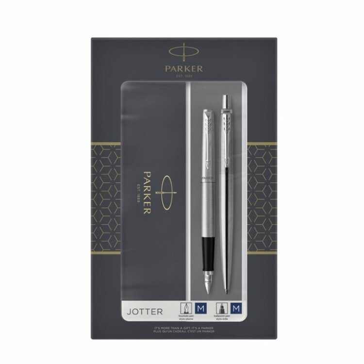 Подарочный набор Parker: Ручка Parker Jotter Стэнли Стил Си Ти Перьевая Ручка и Шариковая Ручка 2093258 - фото