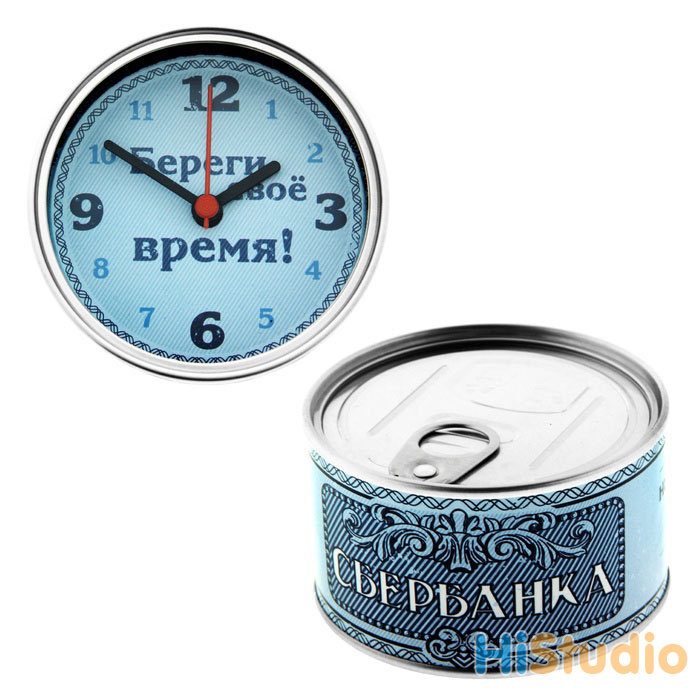 Часы в консервной банке Сбербанка - фото