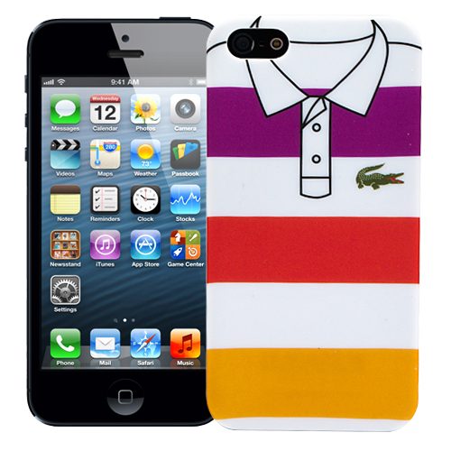 Чехол для iPhone 5/5S Purple, red, yellow stripes, серия Sports shirt - фото