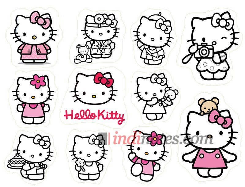 Хелло Китти (Hello Kitty). Лист виниловых наклеек А4 - фото