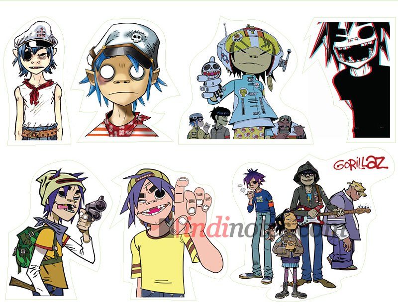 Гориллас (Gorillaz). Лист виниловых наклеек А4 - фото
