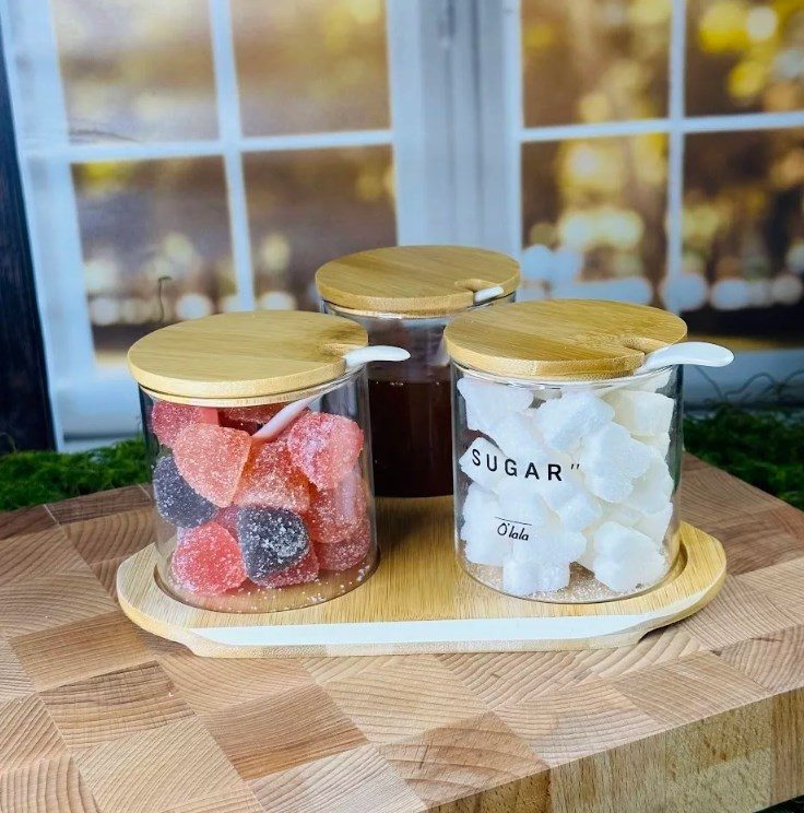 Набор для специй 3пр. с ложками на подставке в под.уп. Стекло 160-232 118-160-232 - фото