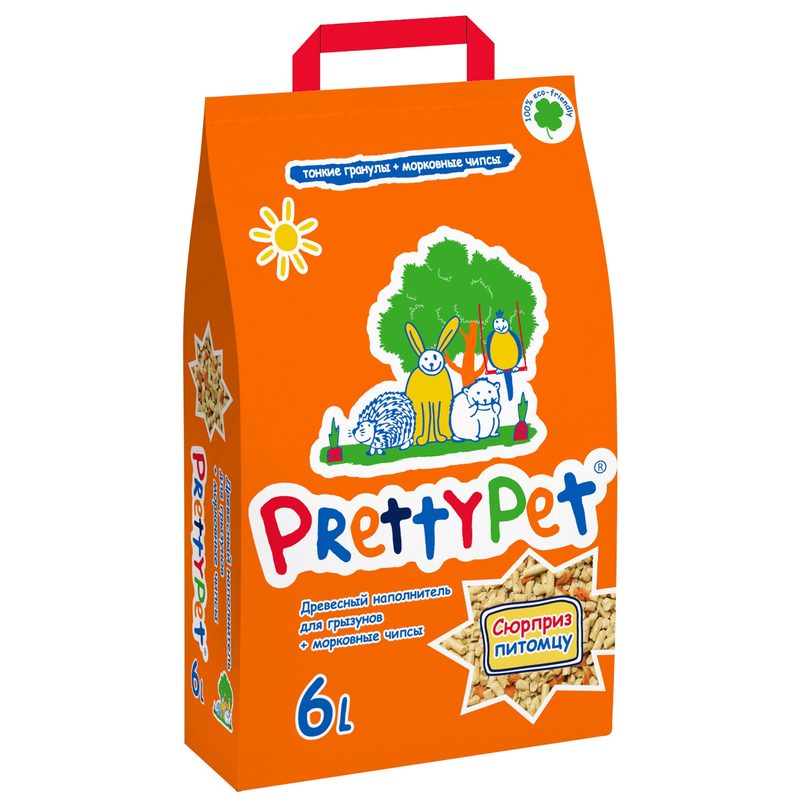 Наполнитель prettycat для грызунов и птиц древесный с морковными чипсами 2 кг (6л) (замена 620079-6) VLT-PRC621601 - фото