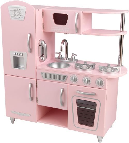 Кухня детская из дерева Винтаж, цвет Розовый (Pink Vintage Kitchen) - фото